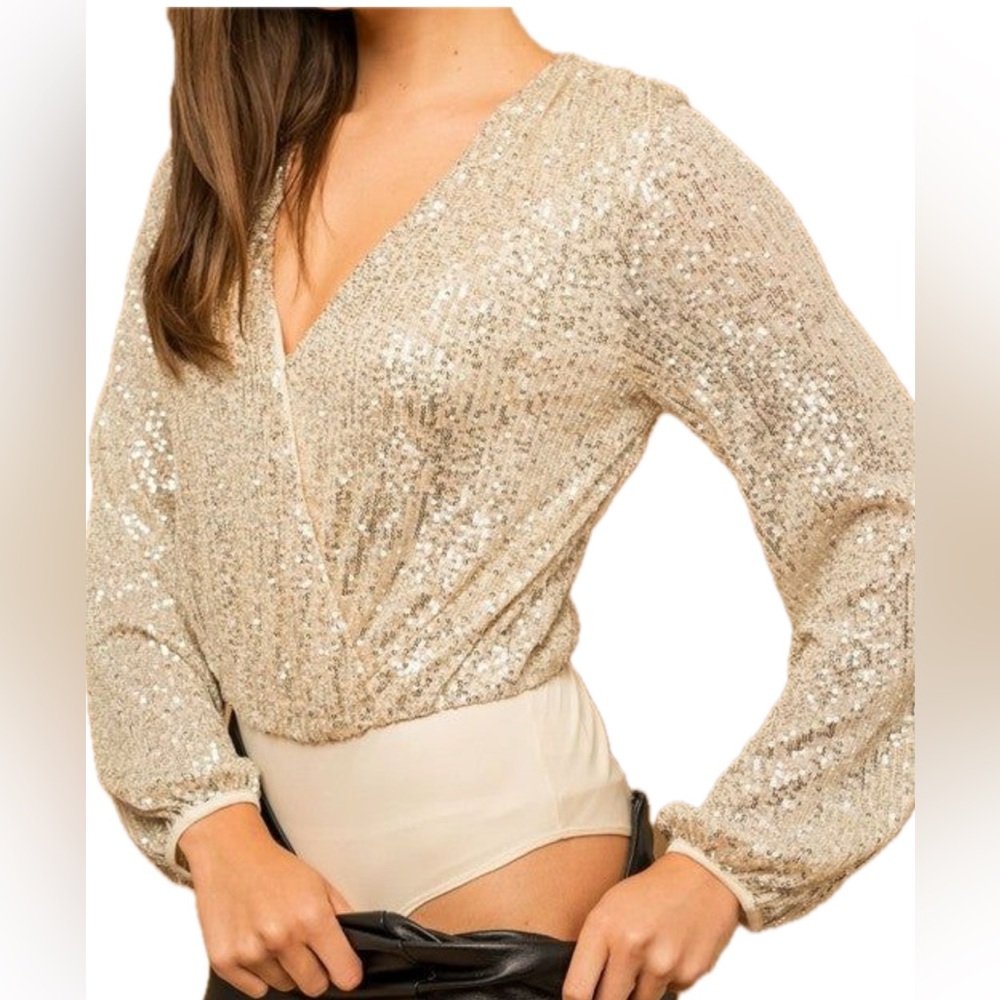 Lelis Sequin Wrap bodysuit  - Cream, Small